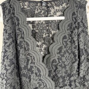 Ambiance Womens 2X Black Lace Sexy Feminine  Bodysuit Sleeveless V Neck Plus